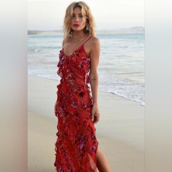 Rat & Boa Other - Rat & Boa Red Ruffled Maxi Sundress